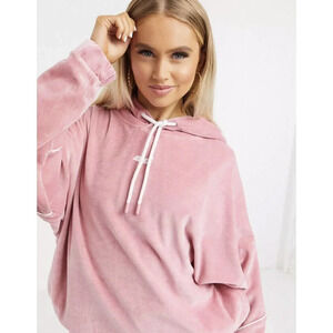 Criminal Damage Women’s Pink Velour Hoody With Contrast Piping Size L(12)